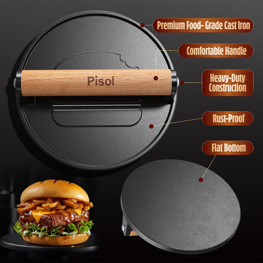 Pisol pressing bacon on skillet to prevent curling and ensure even browning