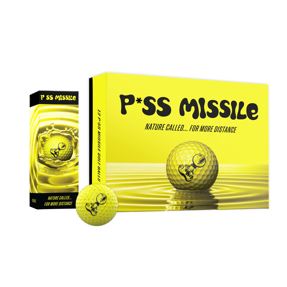 Piss Missile front packaging showing bright yellow dozen for easy visibility