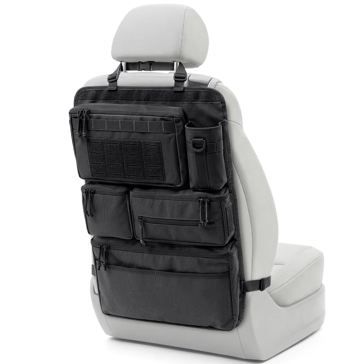 Pitozer front view organizer showing pockets and compartments for fast access