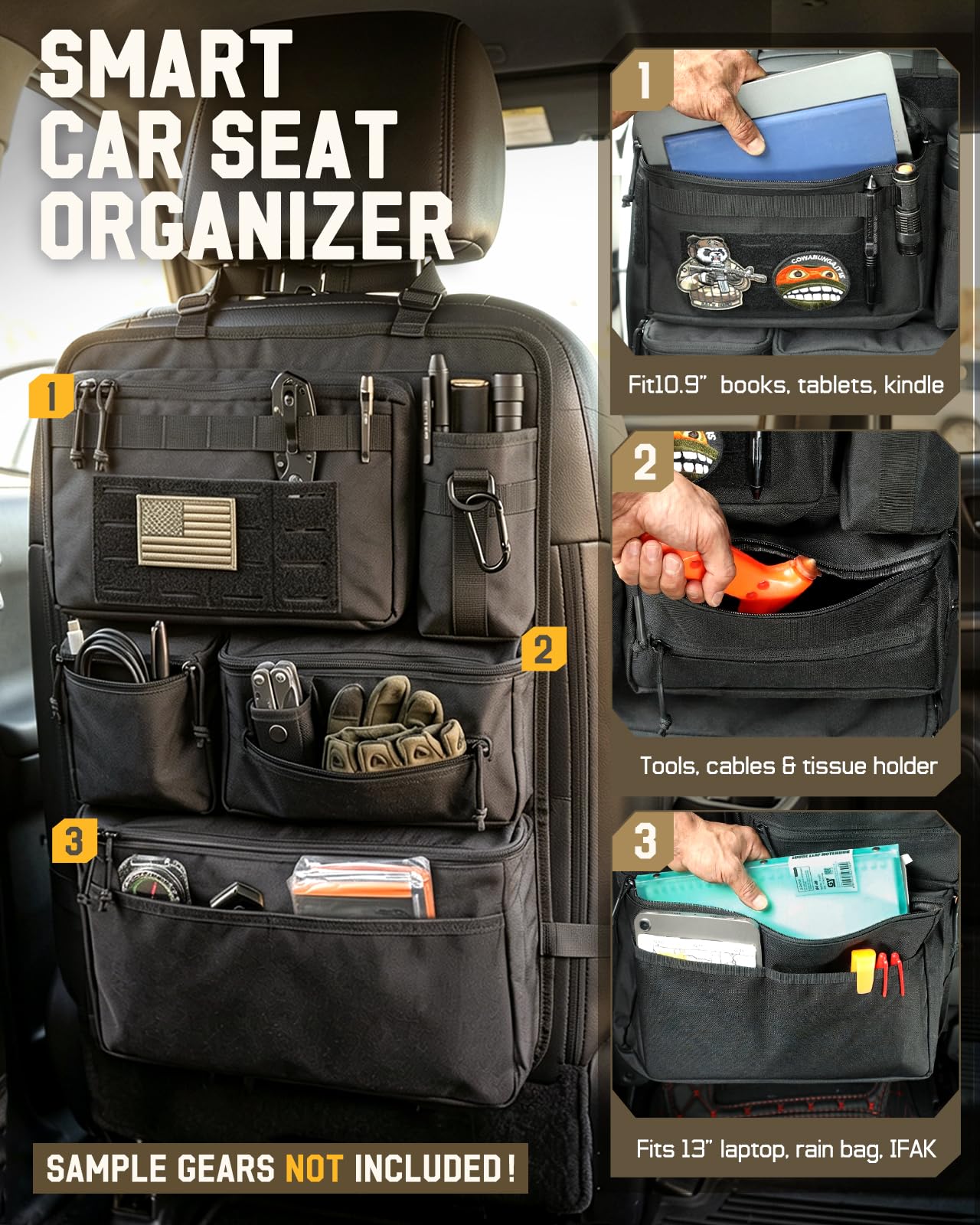 Pitozer open compartments holding bottles and toys for organized trips
