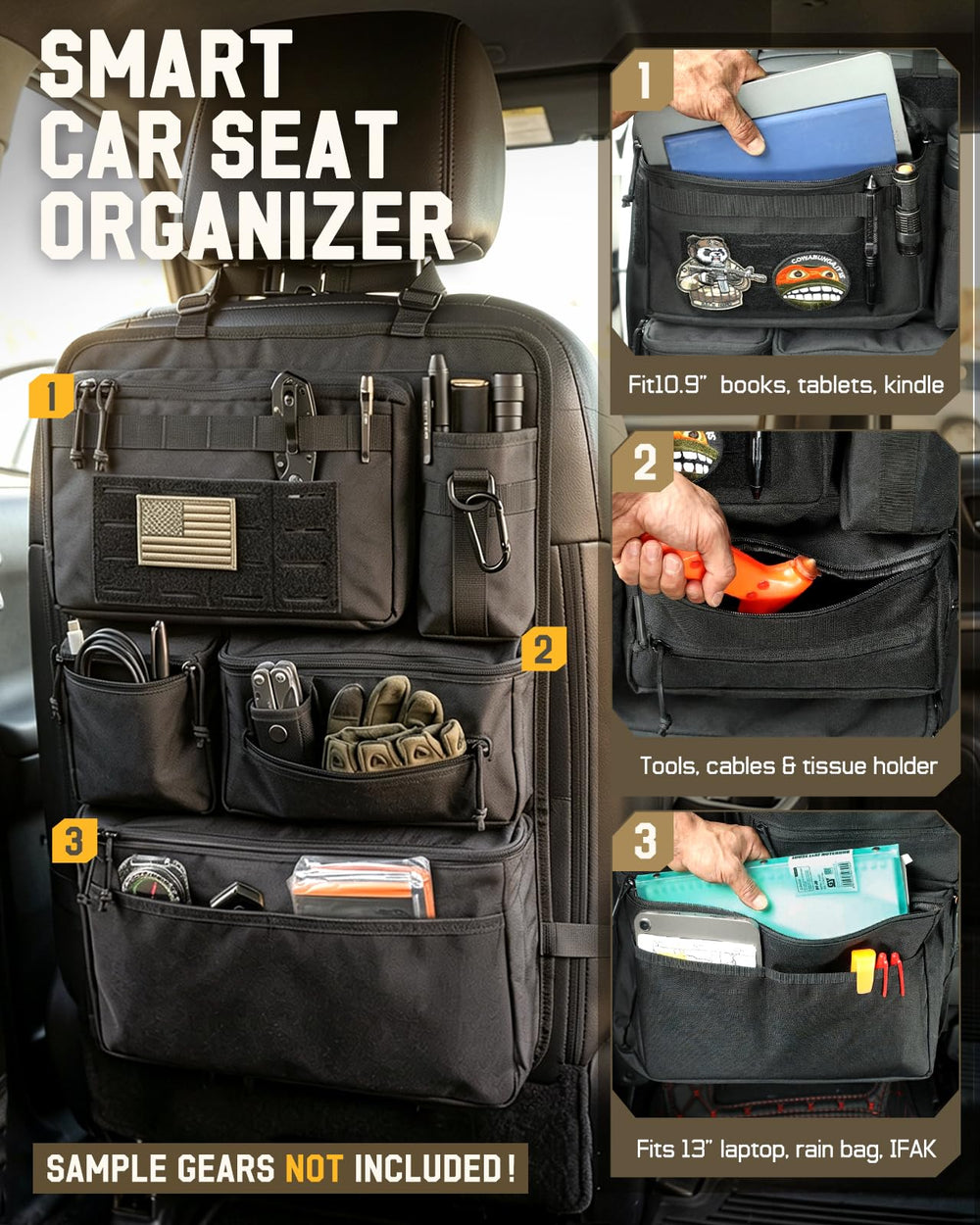 Pitozer open compartments holding bottles and toys for organized trips