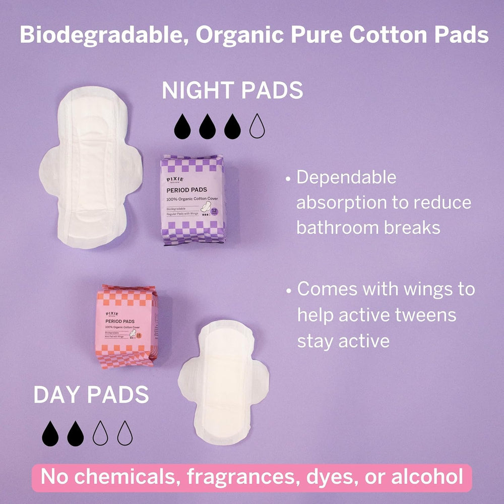 Pixie mini pad with wings demonstrating secure fit and protection