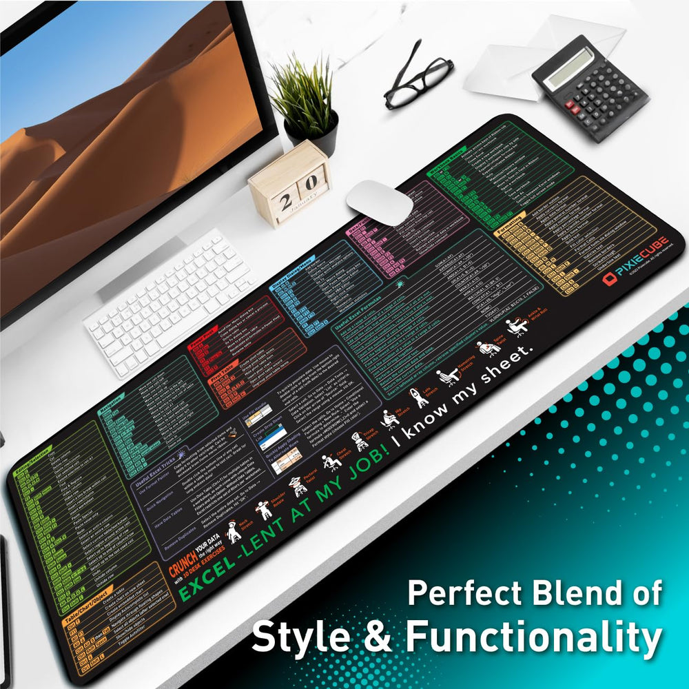 Pixiecube desk pad on home office desk adding color, reference help, and protective surface