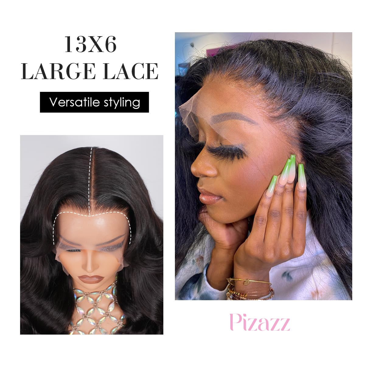 Pizazz pre-plucked hairline with baby hairs for an instant natural look benefit