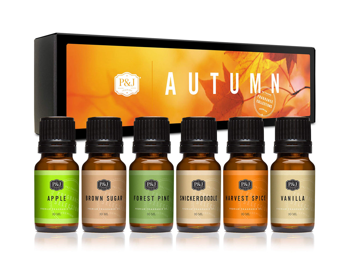 P&J autumn set front box showing all six 10ml bottles and gift-ready packaging benefit
