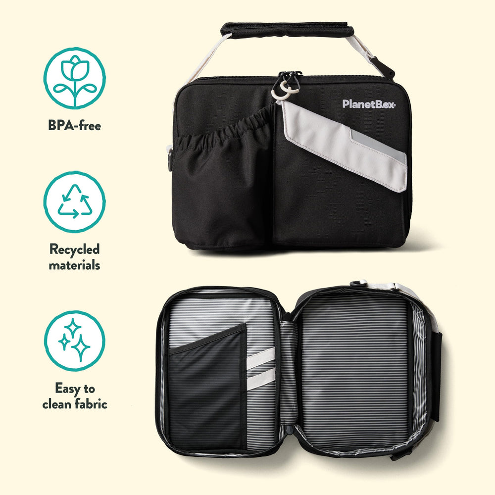 PlanetBox close-up of rip-stop fabric and zipper showcasing durable construction advantage