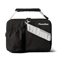 PlanetBox front view of Black Currant bag showing pockets and handle for easy transport