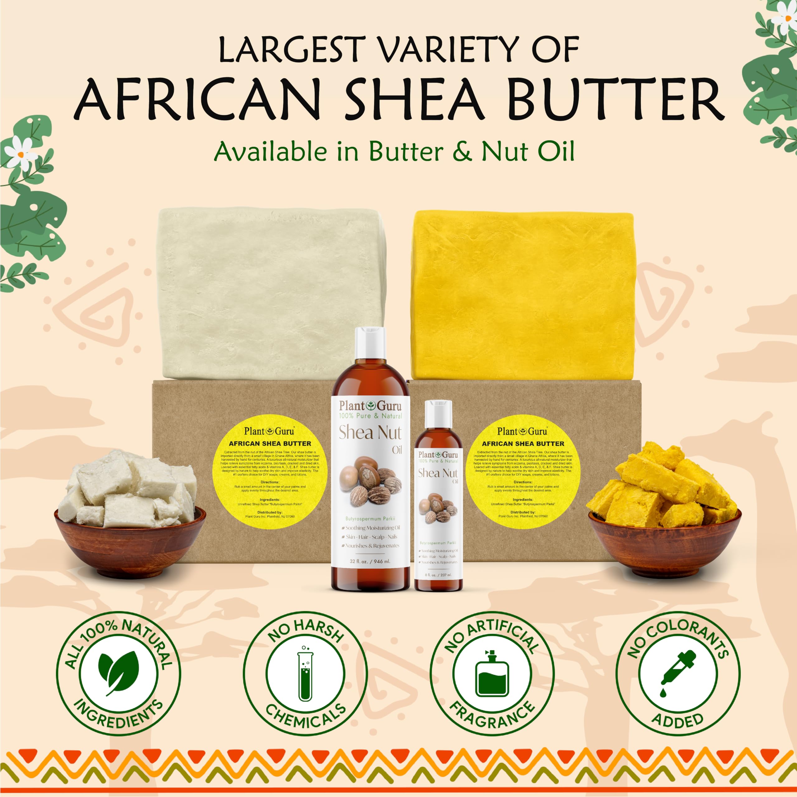 Plant Guru label showing Ghana origin and raw unrefined benefit