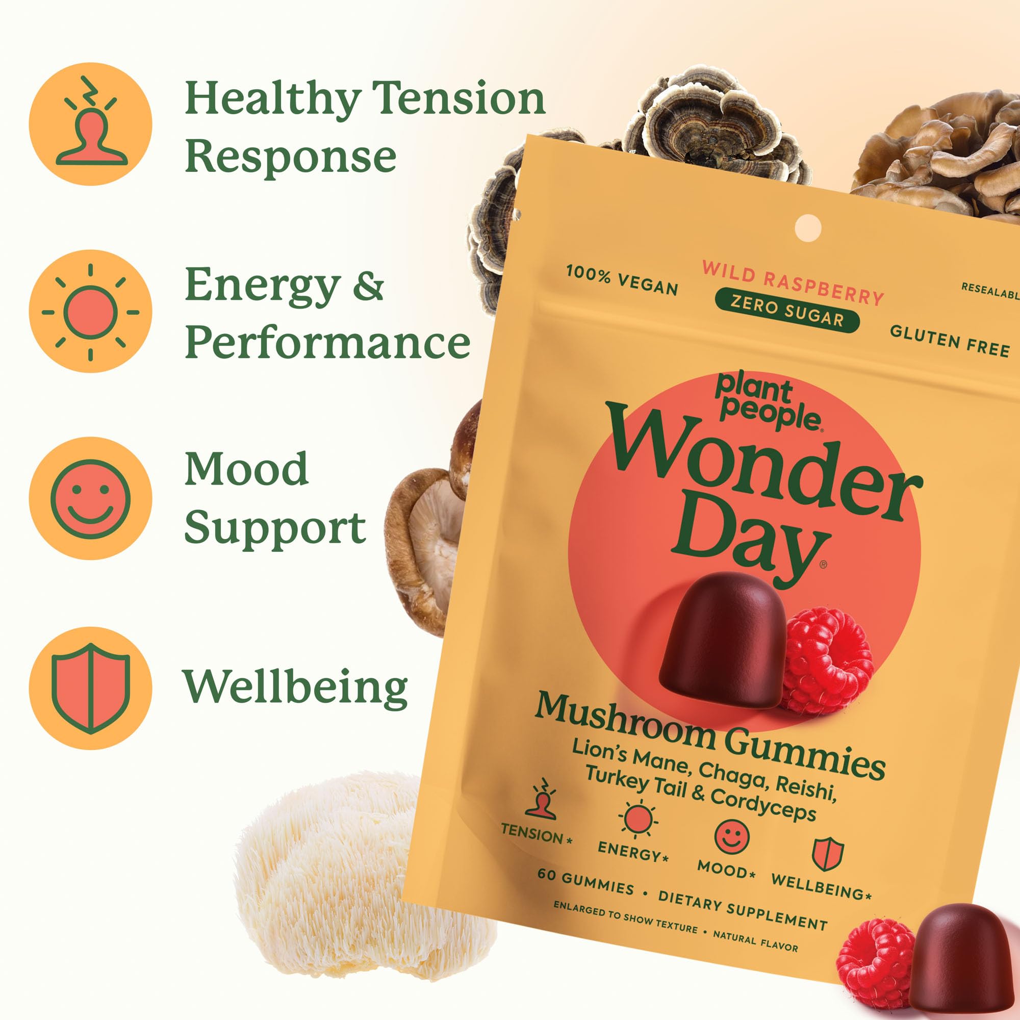 Plant People WonderDay ingredients label highlighting mushroom blend and purity