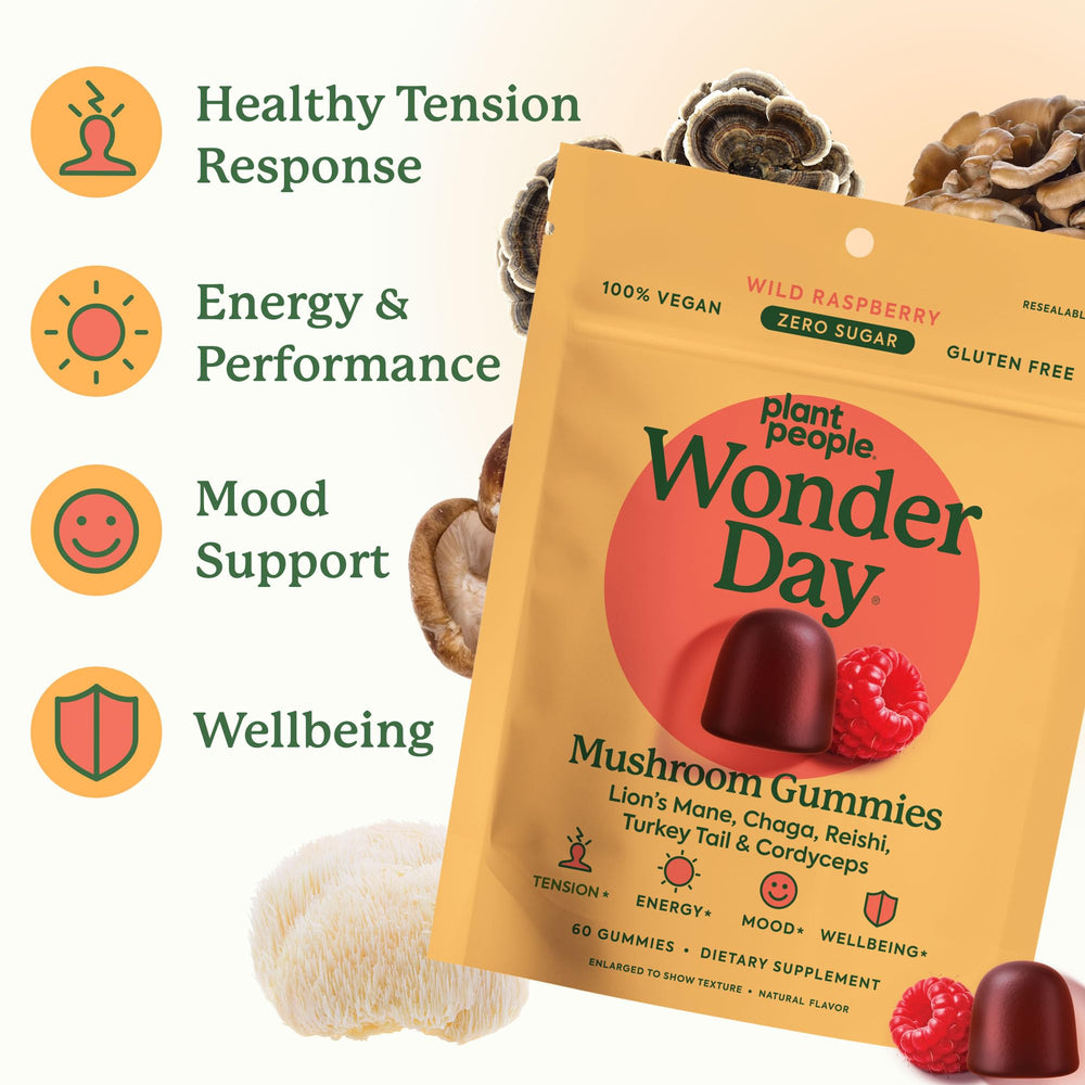Plant People WonderDay ingredients label highlighting mushroom blend and purity