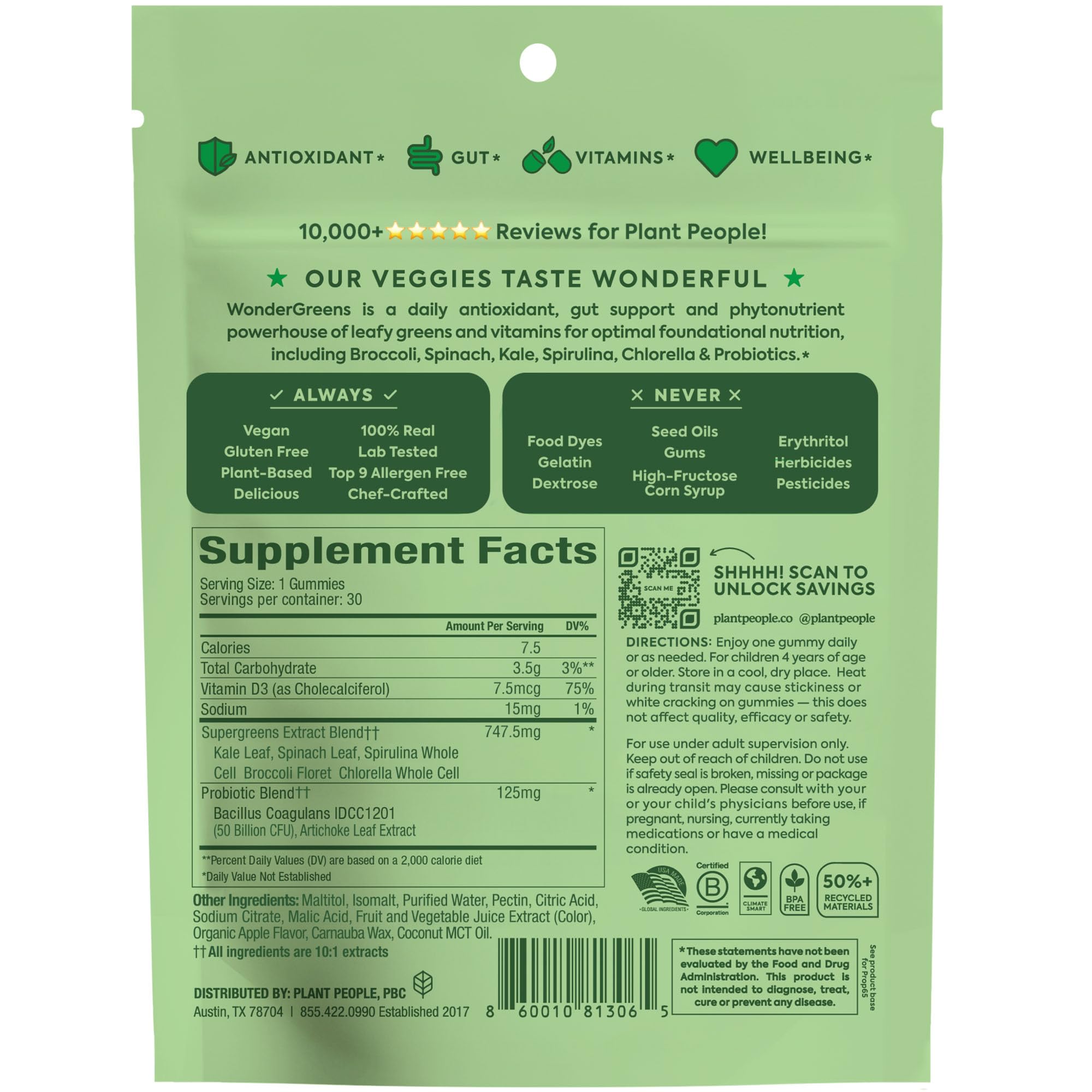 Plant People open pouch with green apple gummies ready to serve