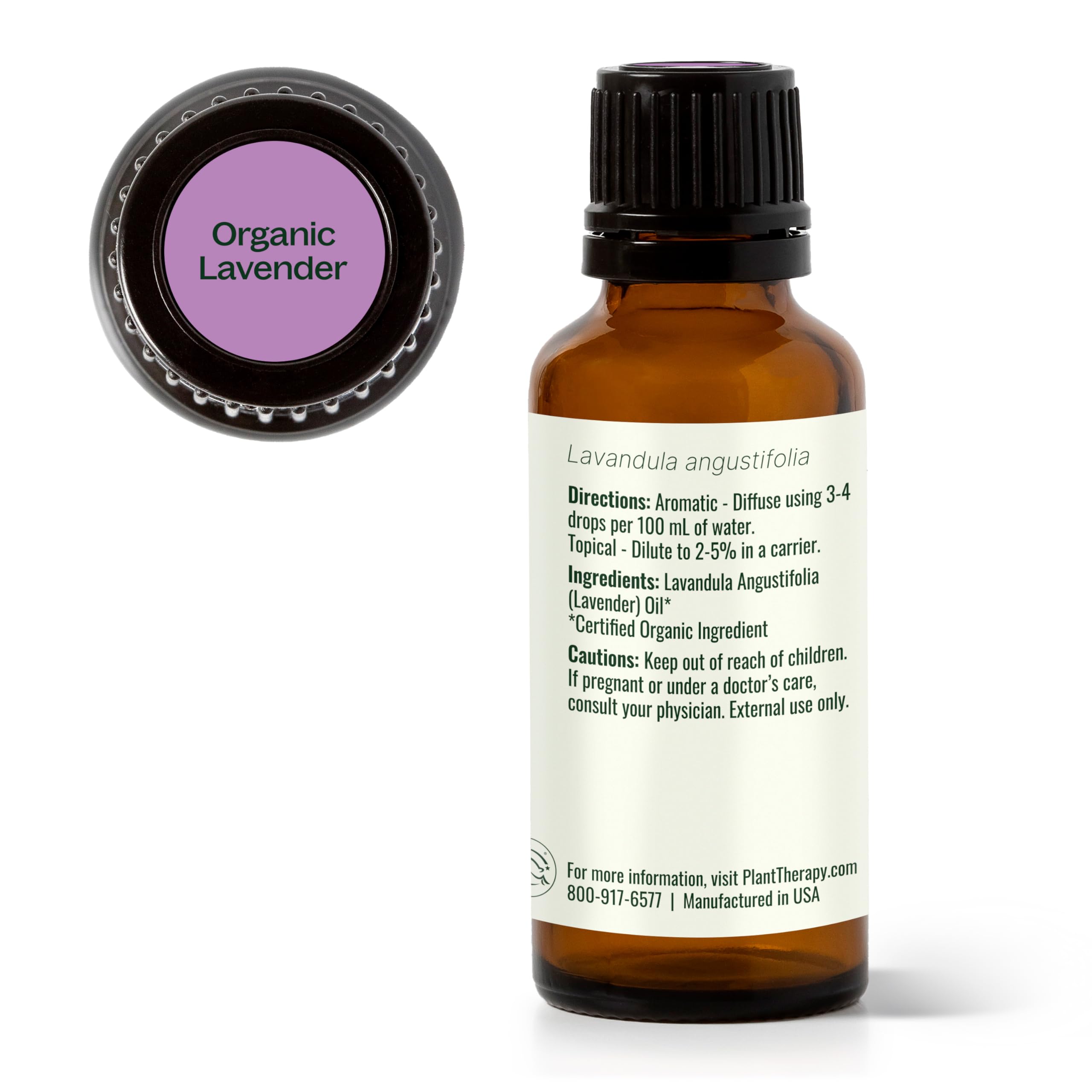 Plant Therapy lavender bottle next to measuring tape showing 30 mL size