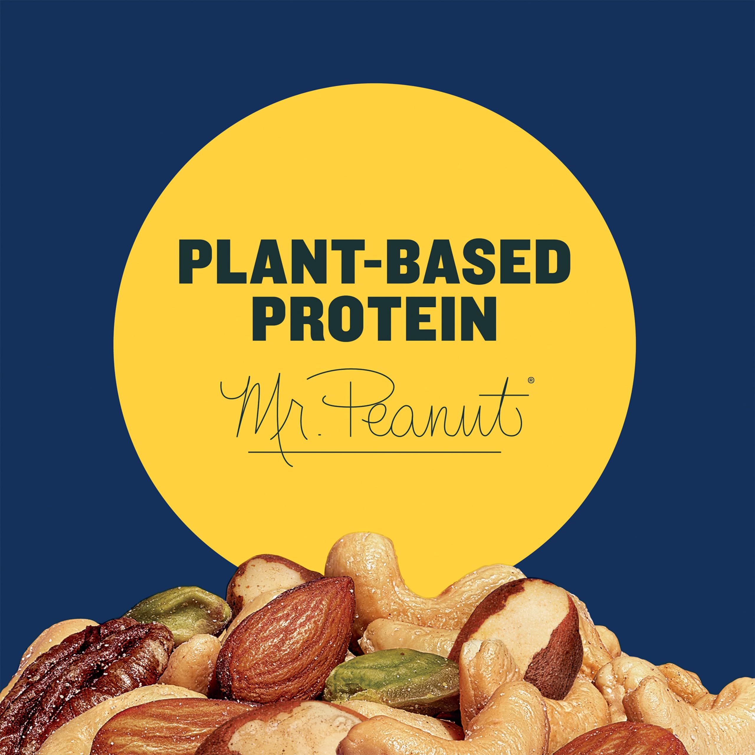 PLANTERS image of almonds and cashews emphasizing crunchy, creamy contrast