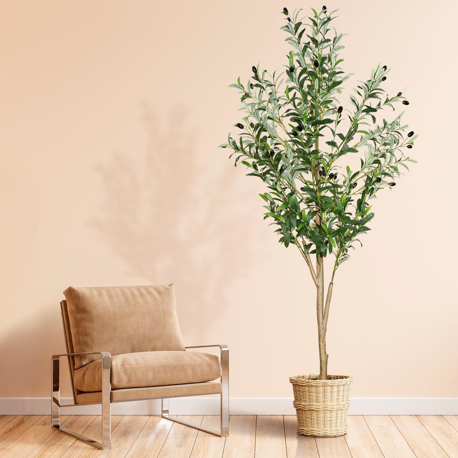 plantsworld faux olive tree front view showing full 6ft height and graceful shape