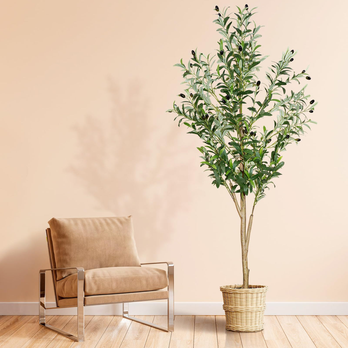 plantsworld faux olive tree front view showing full 6ft height and graceful shape