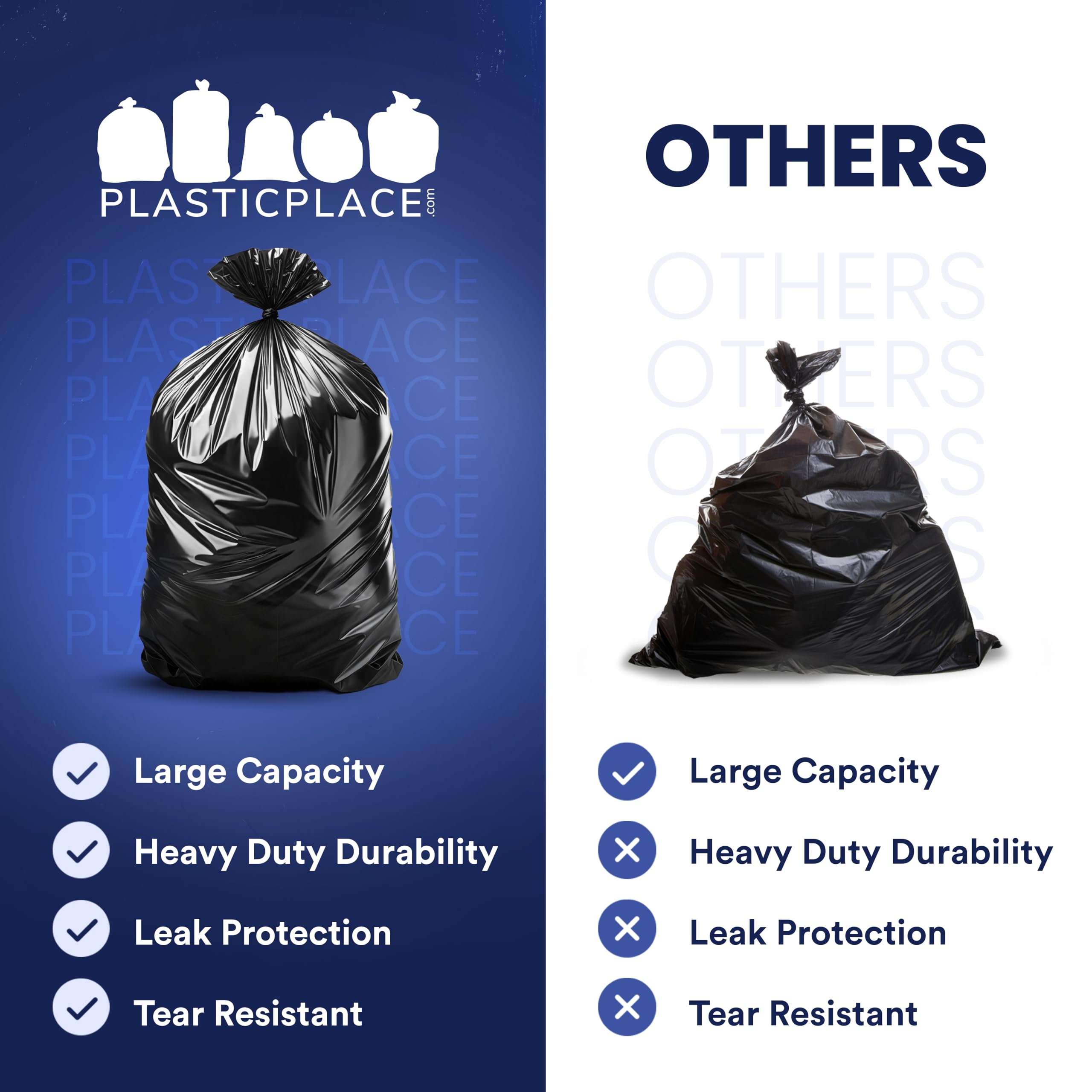 Plasticplace bag filled with yard waste showing capacity and easy handling