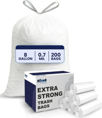 Plasticplace front packaging showing 200-count 8 gallon bags and clear benefits