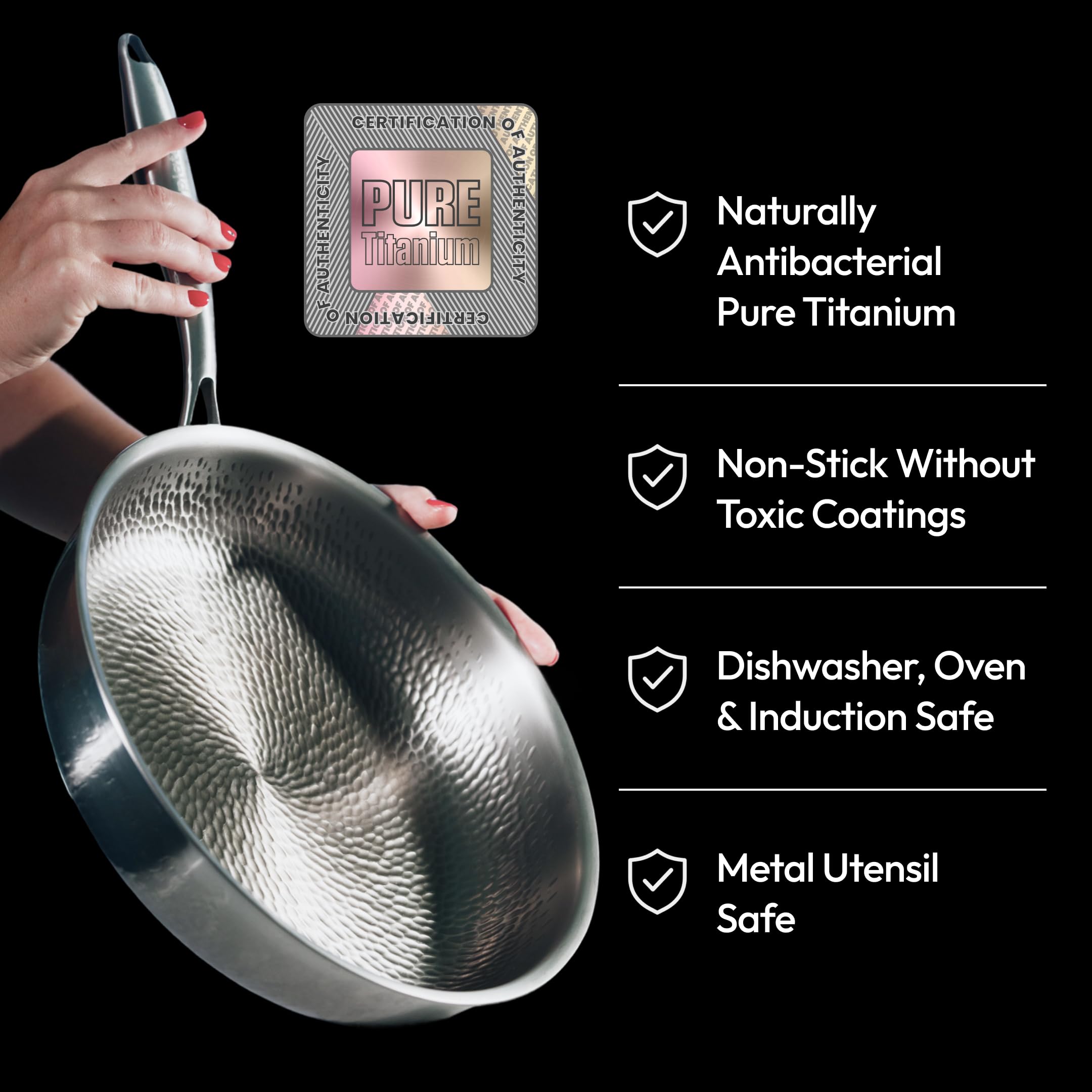 Close-up of Plateful titanium surface highlighting smooth, no-coating nonstick benefit