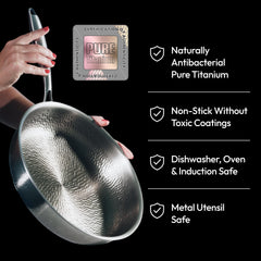 Close-up of Plateful titanium surface highlighting smooth, no-coating nonstick benefit