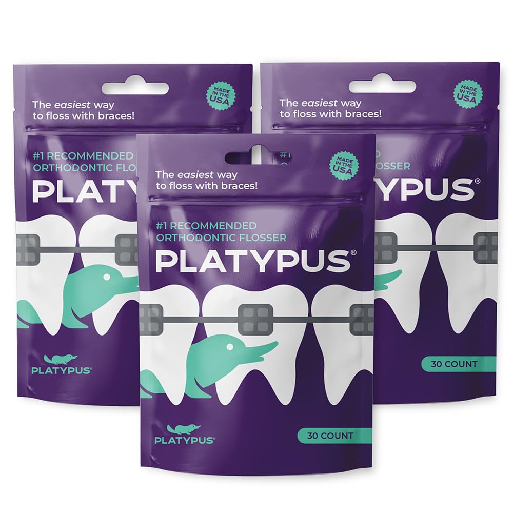 Platypus front packaging showing 30-count pack and easy-braces benefit