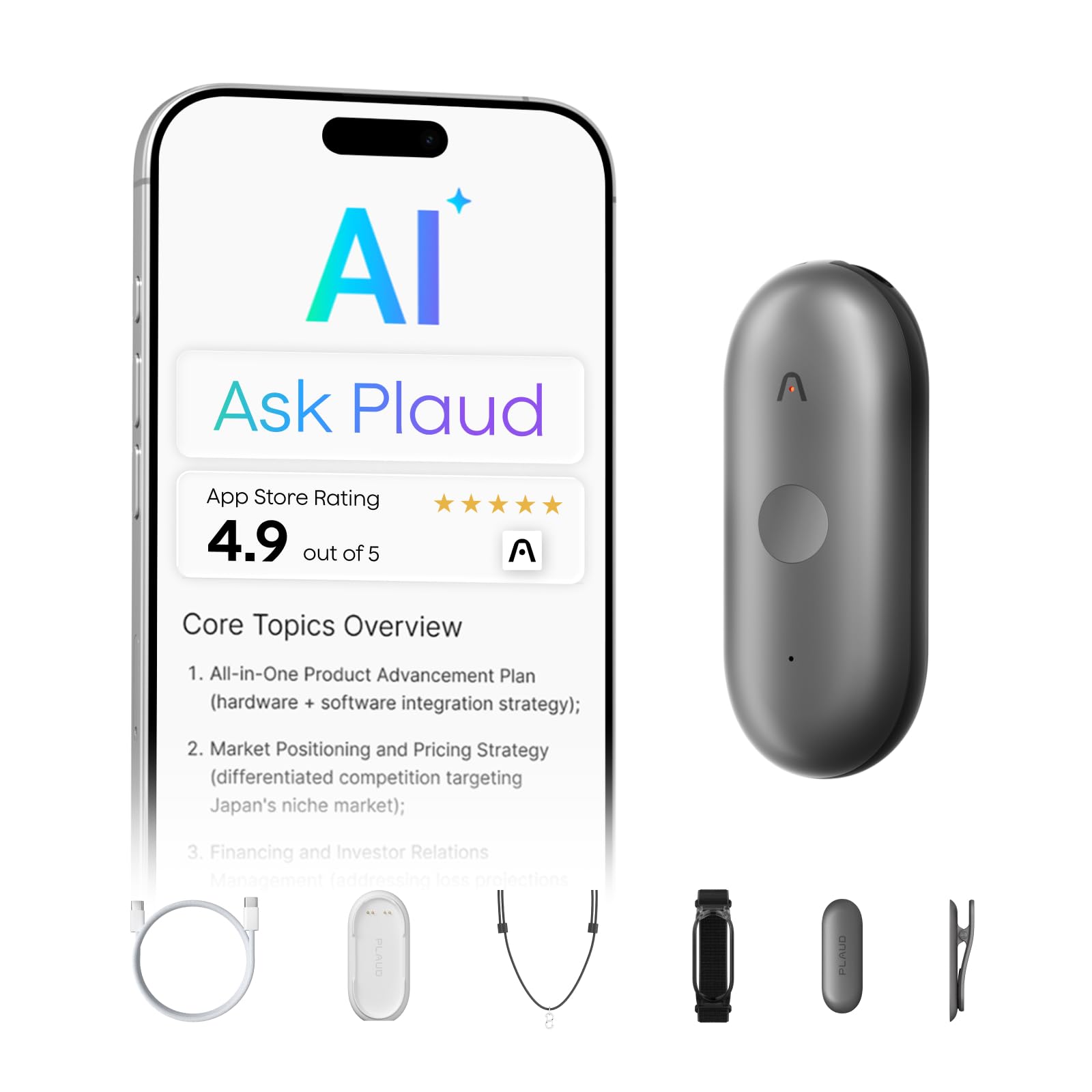 Plaud NotePin S front view showing compact design and professional look