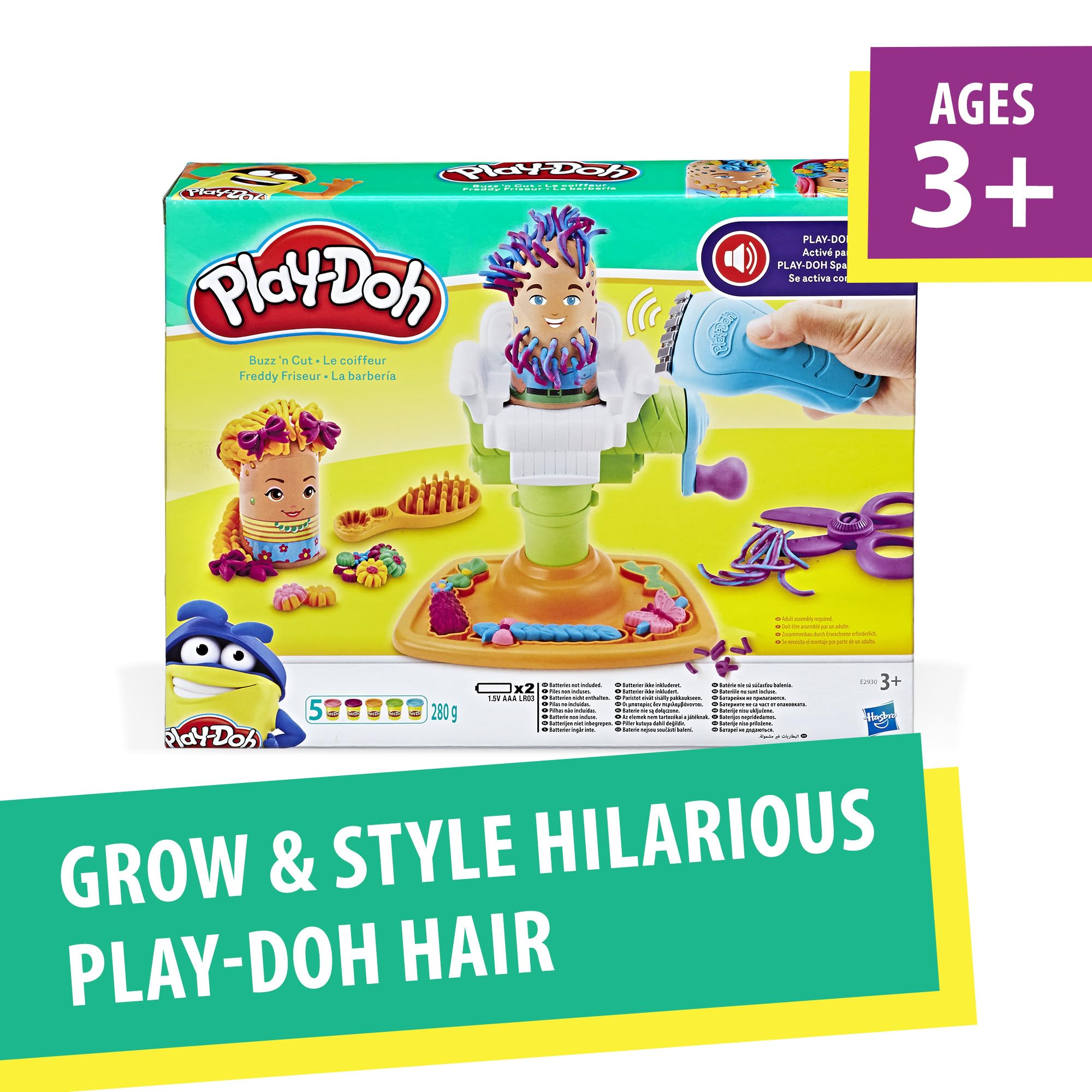Play-Doh characters seated in chair being prepared to grow hair for imaginative play