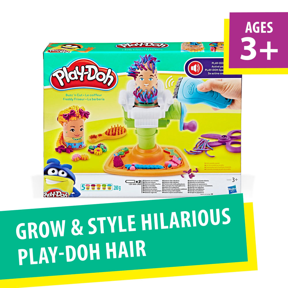 Play-Doh characters seated in chair being prepared to grow hair for imaginative play