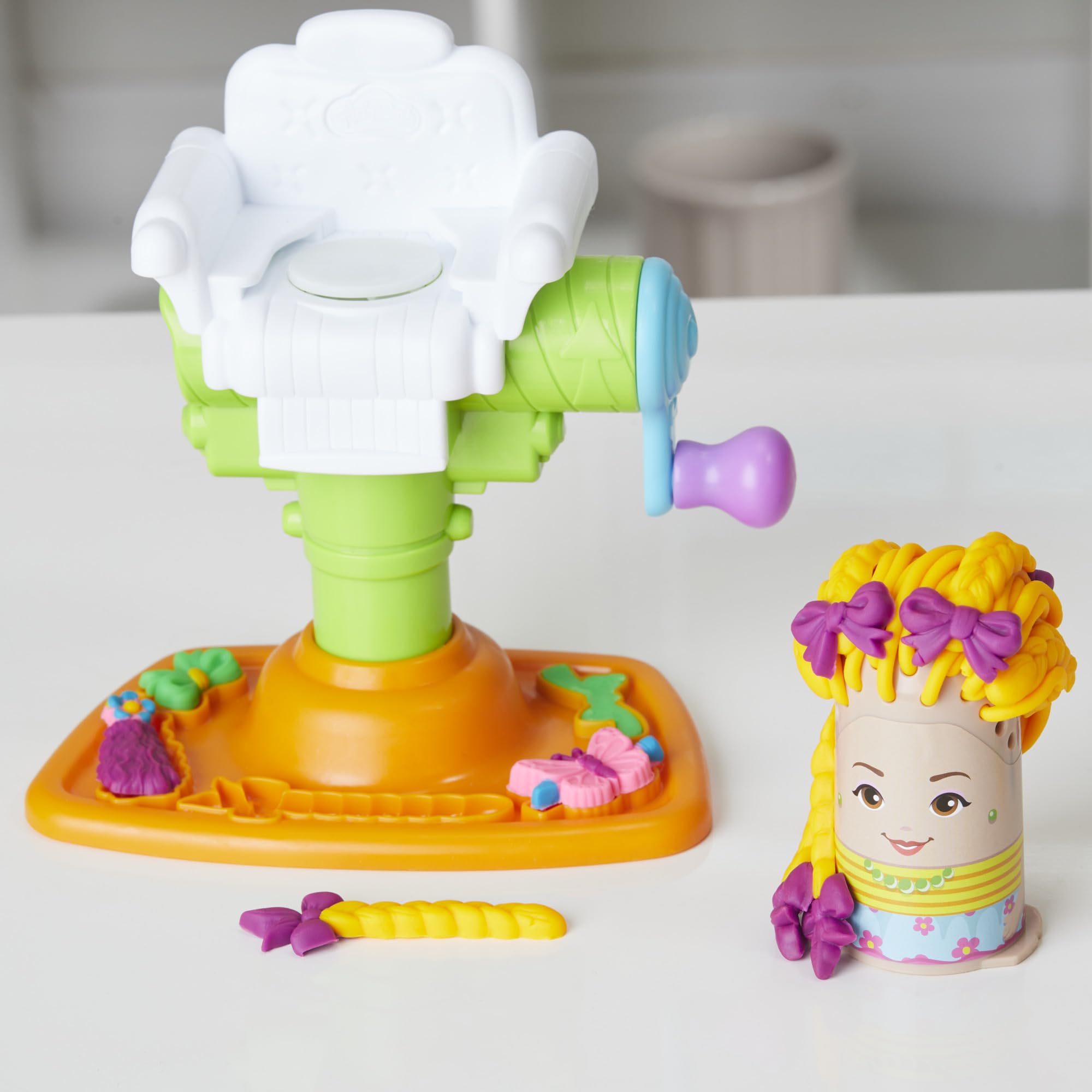 Play-Doh extruded hair texture close-up showing strand detail for playful results