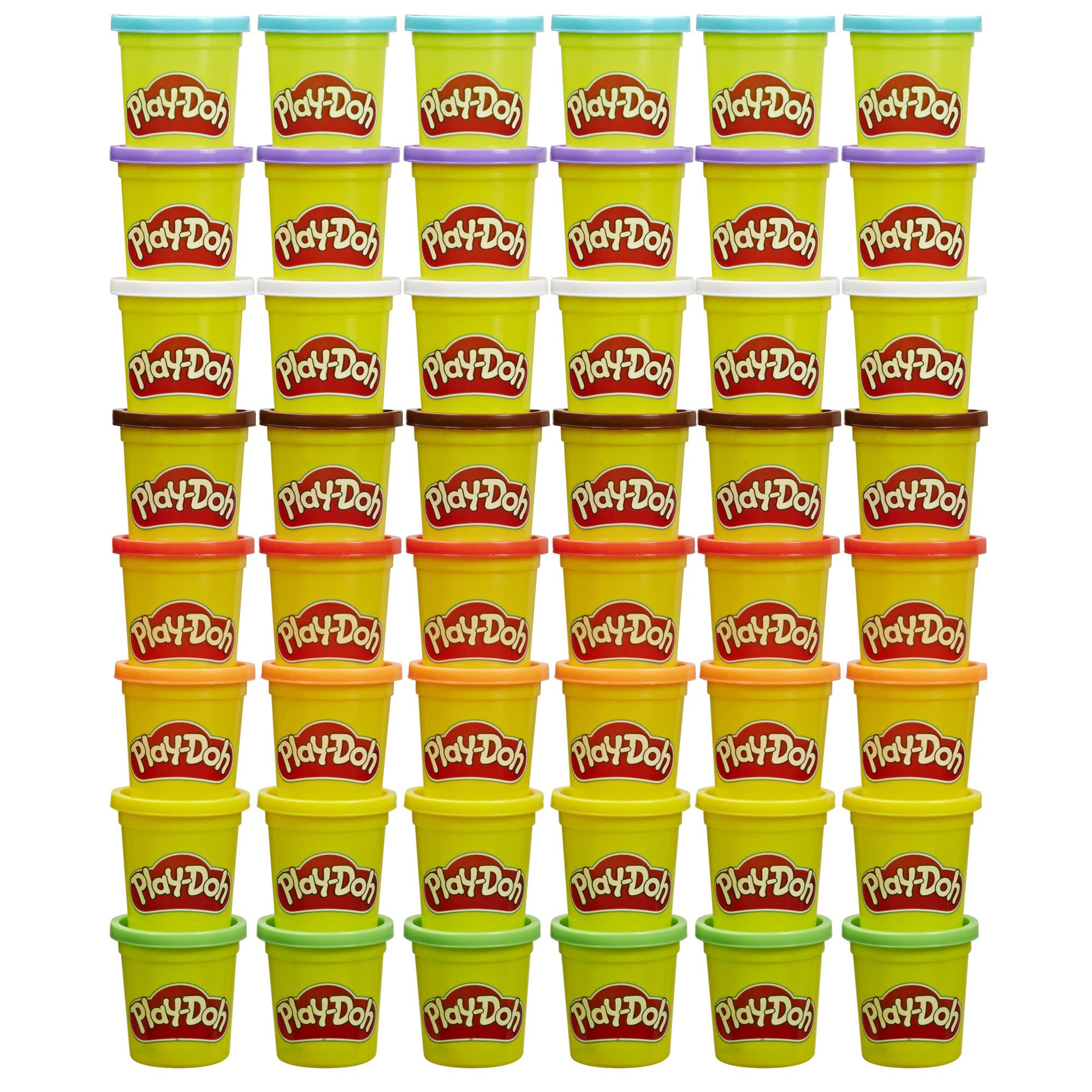 Play‑Doh front packaging showing full 48‑can classroom bulk pack and easy distribution