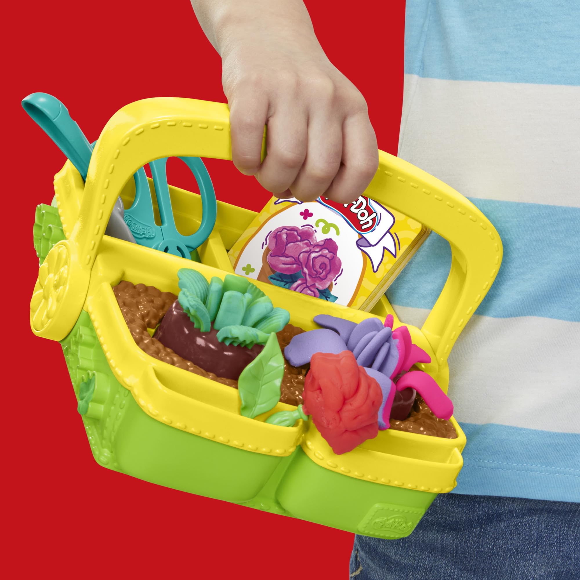 Play‑Doh garden box detail with press handle for easy flower shaping