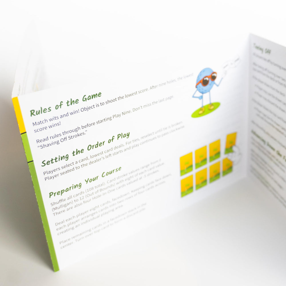 Back of Play Nine packaging with rules snapshot for quick reference
