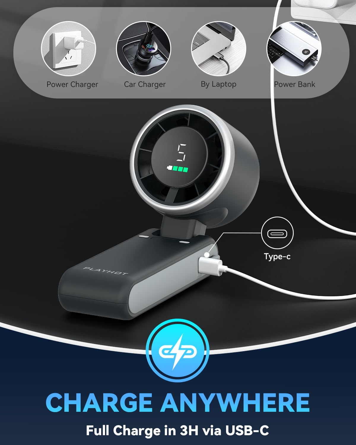 PlayHot set on office desk showing stable base and targeted airflow benefit
