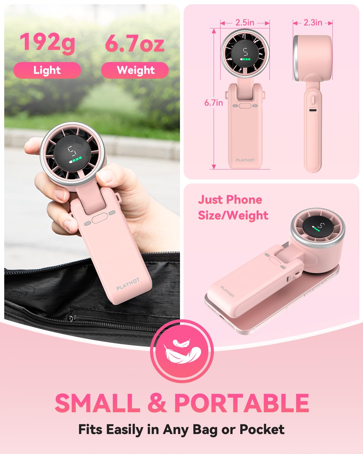 PlayHot held in hand to show scale and lightweight carry advantage