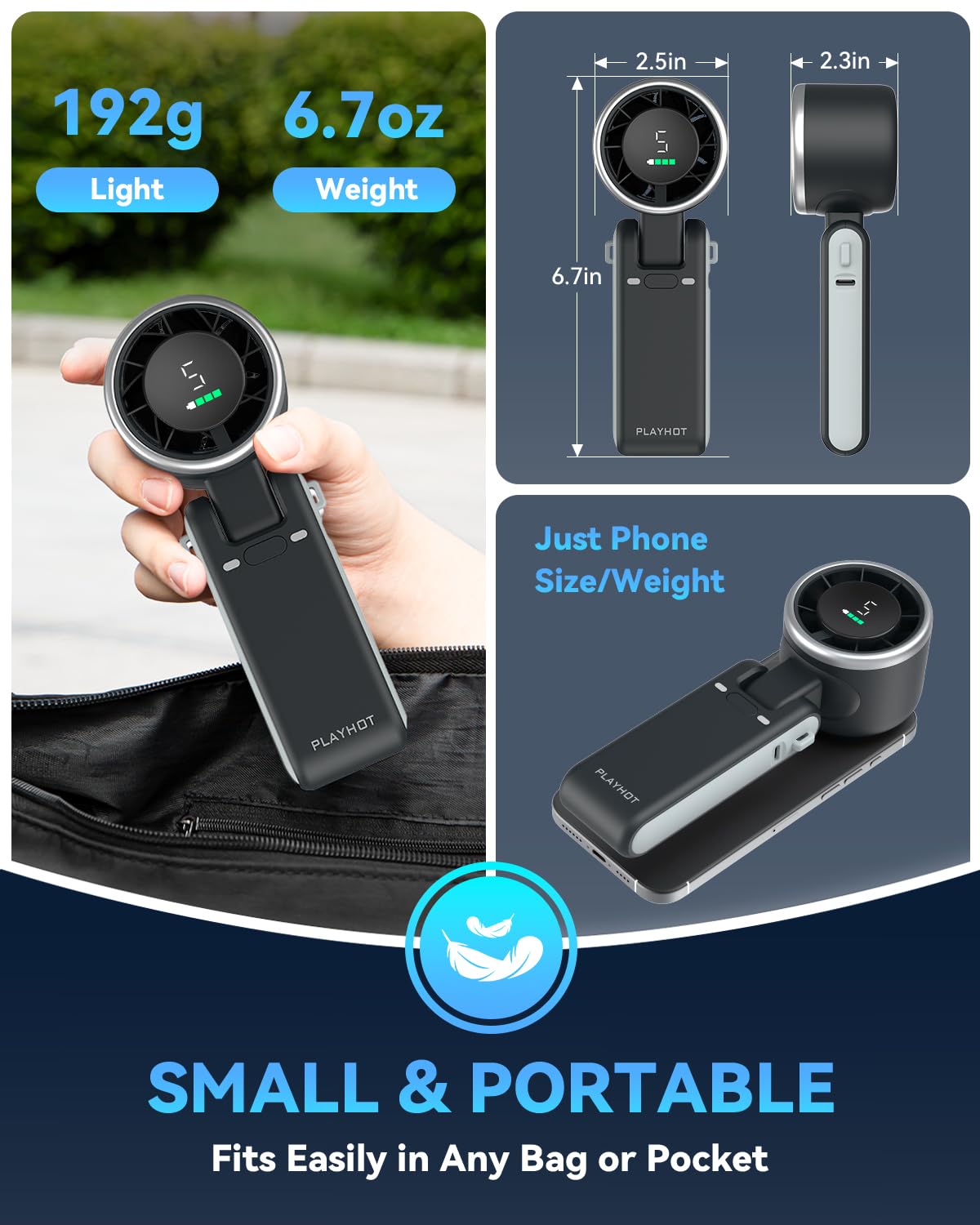 PlayHot worn as neck fan outdoors showing hands-free cooling benefit