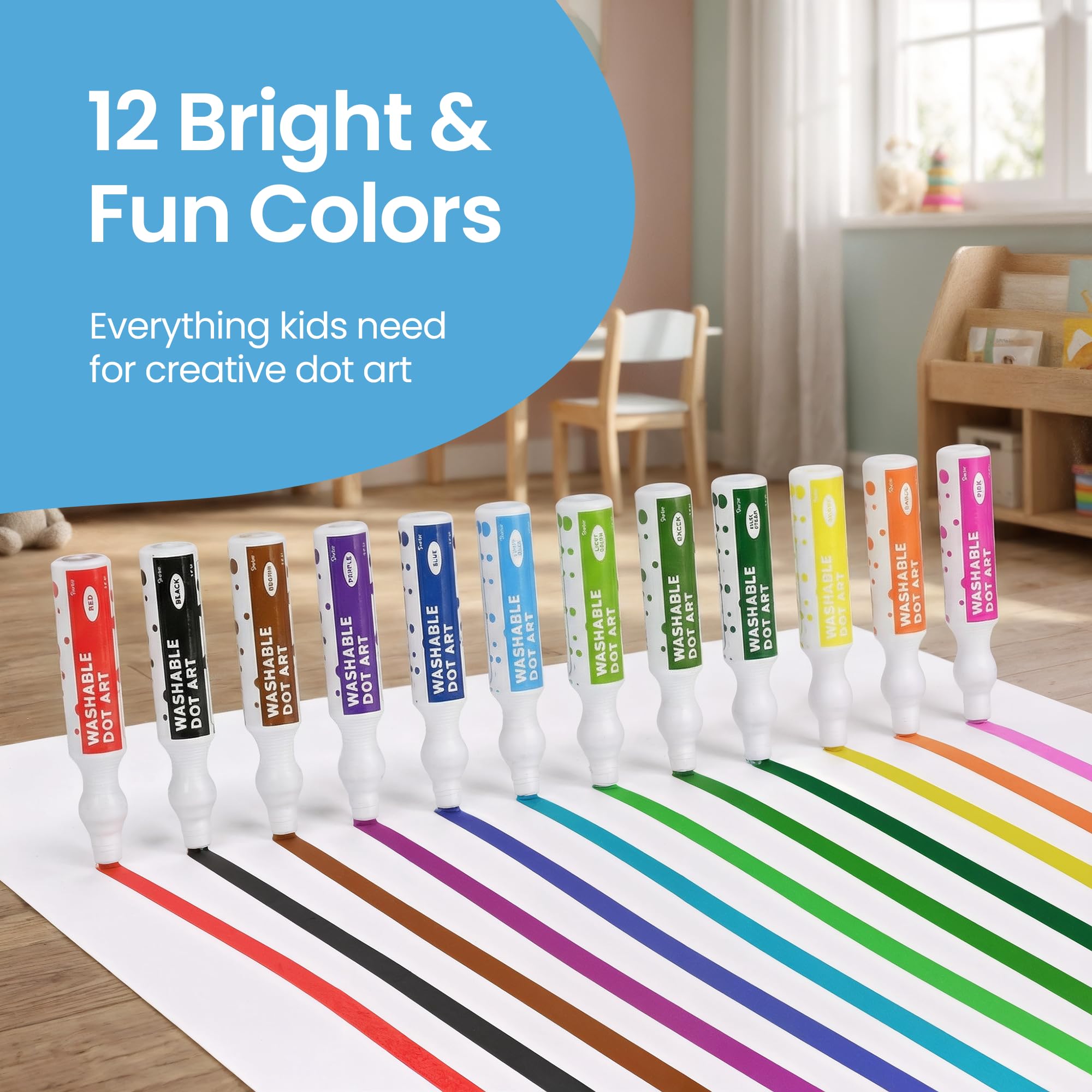 Playkidiz dot patterns on paper demonstrating bright washable colors