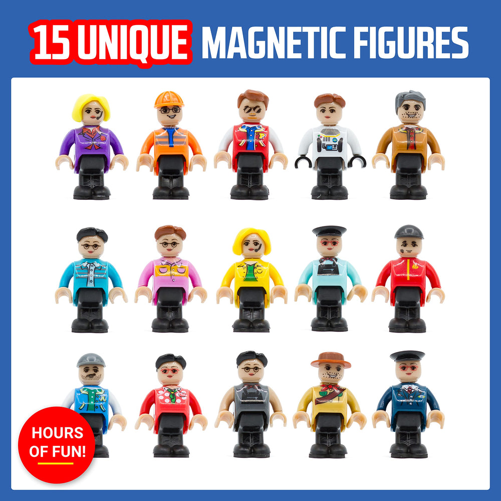 Playmags top-down view of all 15 magnetic people for varied play scenes