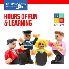 Playmags figure positioned in a magnetic tile doorway demonstrating compatibility