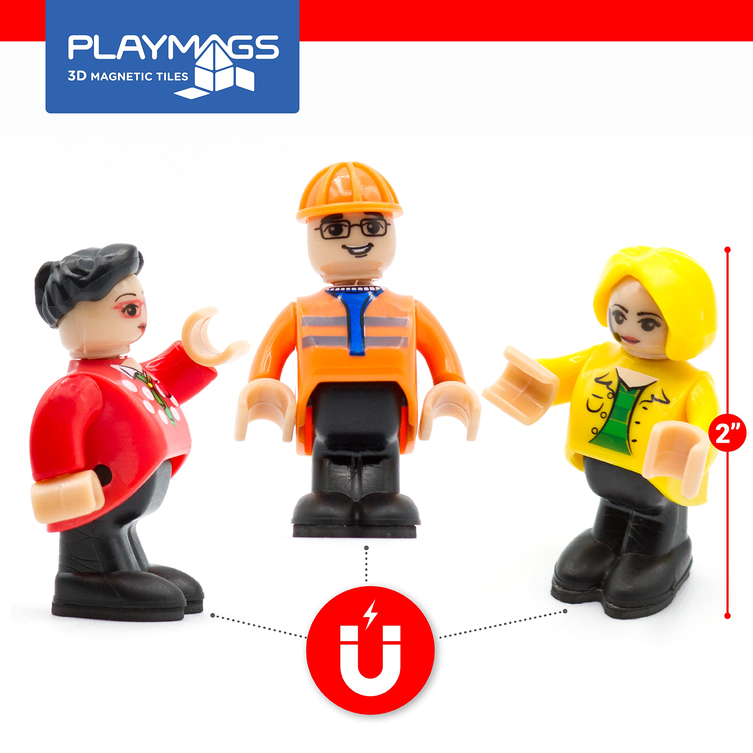Playmags hand holding a 2-inch figure showing scale and child-friendly size