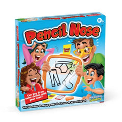 PlayMonster box front showing Pencil Nose family party game and contents benefit laughter
