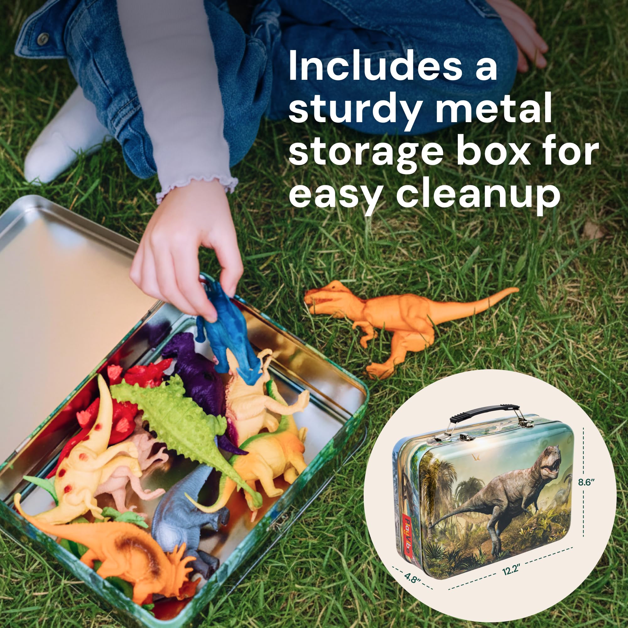 PLAYVIBE collection neatly arranged in metal box for tidy storage and transport
