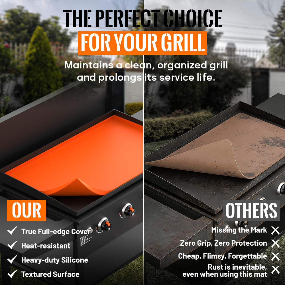 PLOSIF mat on backyard grill in lifestyle scene demonstrating outdoor durability