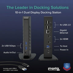 Plugable UD-3900Z rear ports closeup showing dual HDMI, Ethernet and USB connections