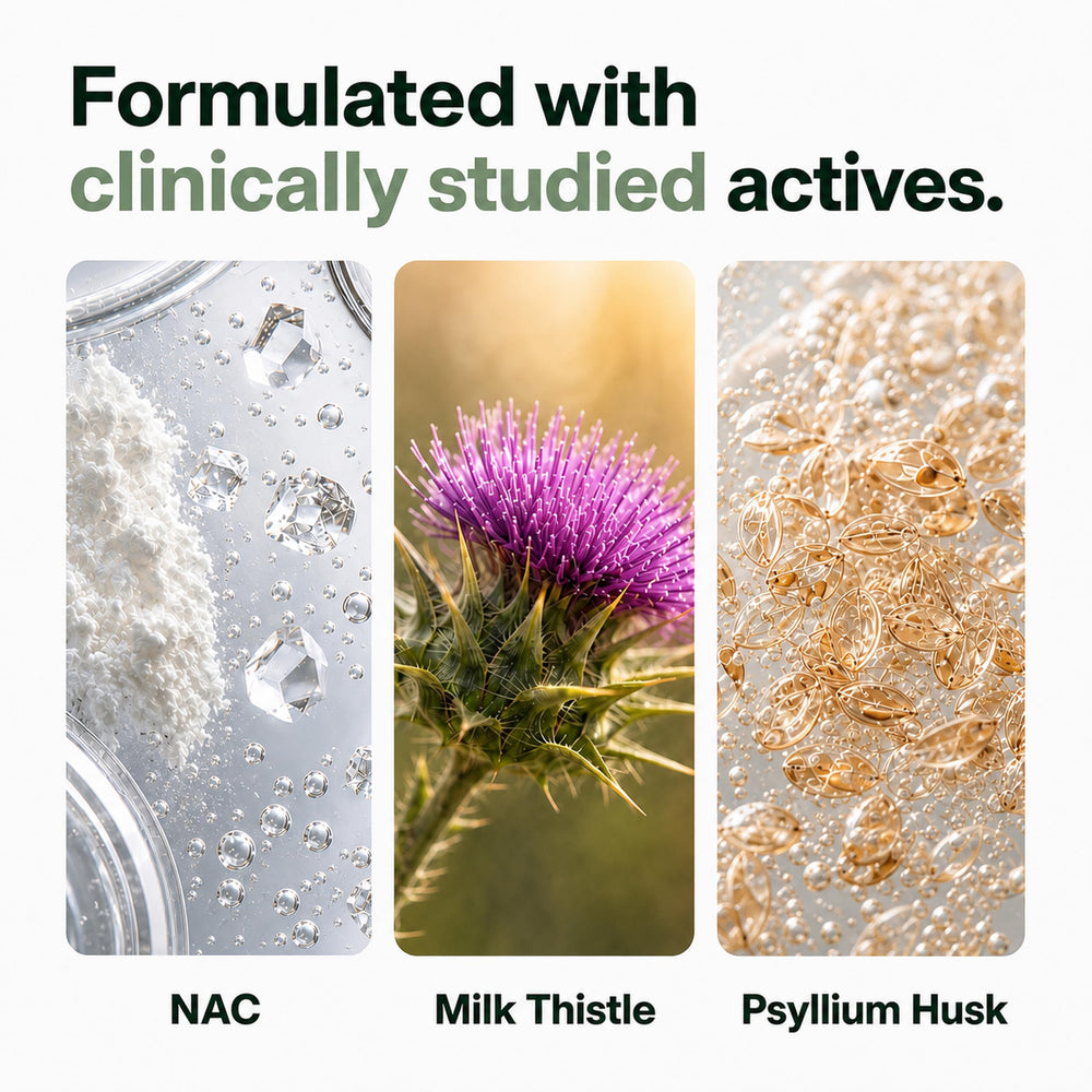 Plus+Ultra ingredients array with NAC and milk thistle for liver support visual reference