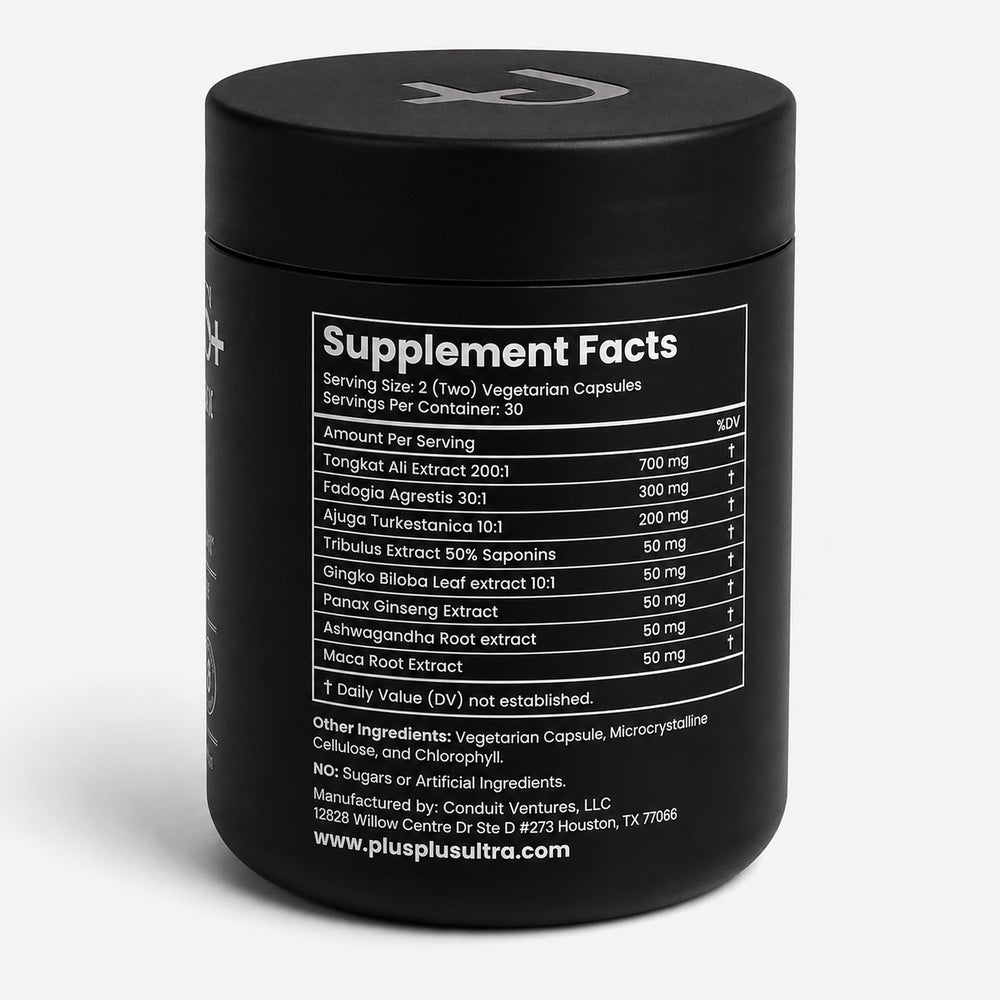 Plus+Ultra unopened packaging with supplement facts to show full disclosure