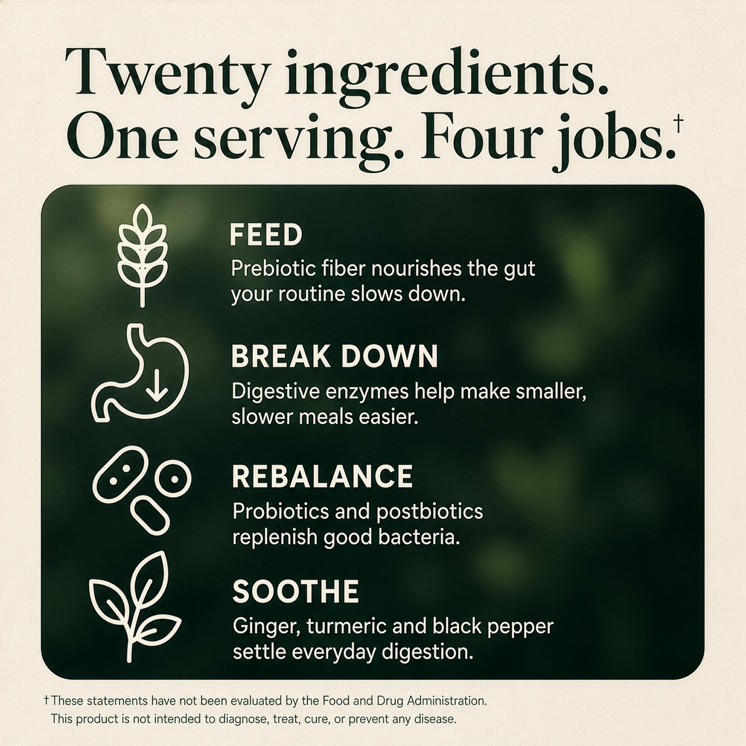 Plus+Ultra prebiotic fiber and enzyme powders emphasizing formula components and benefits