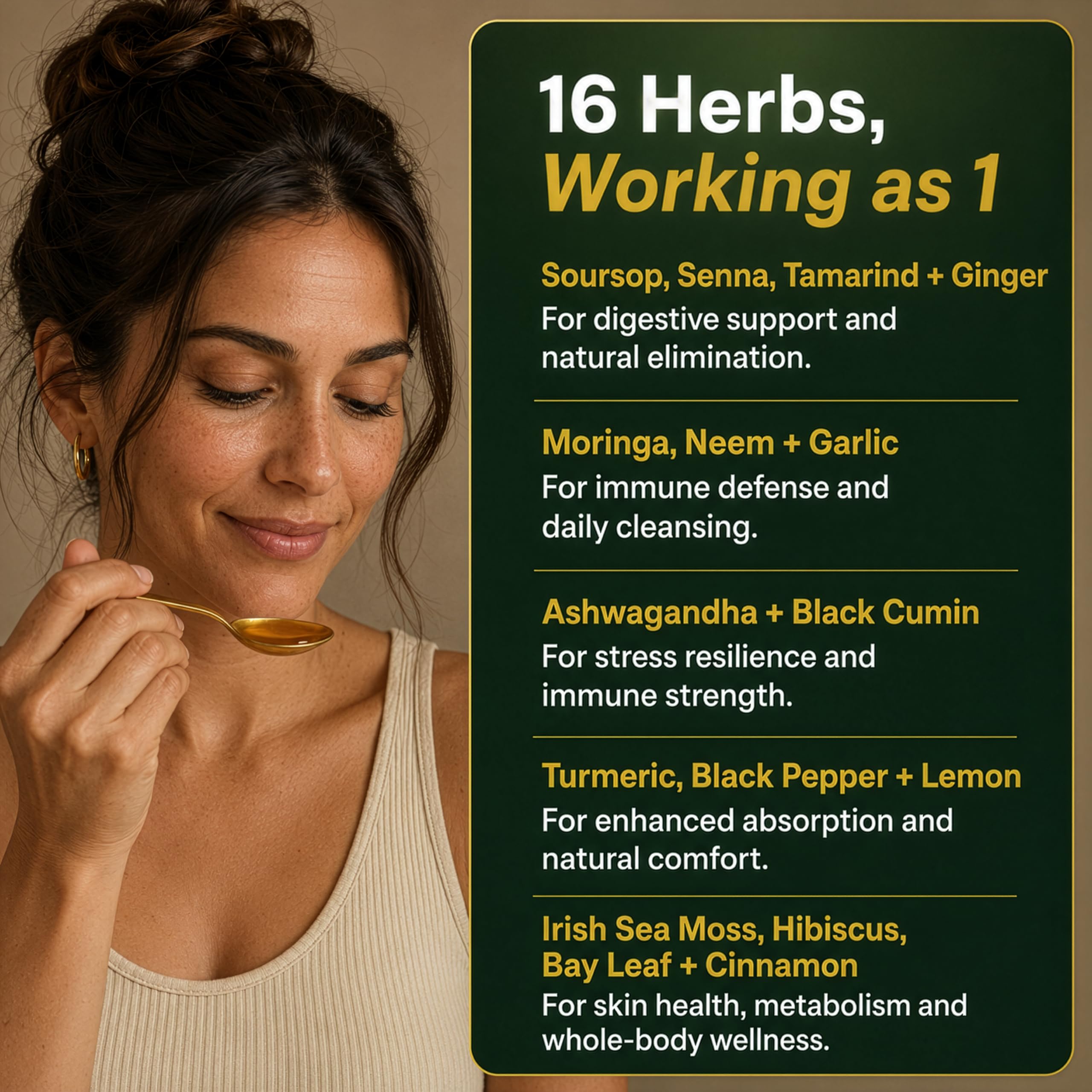 Plus+Ultra arranged botanicals flatlay showing the 16 herbal ingredients and transparency