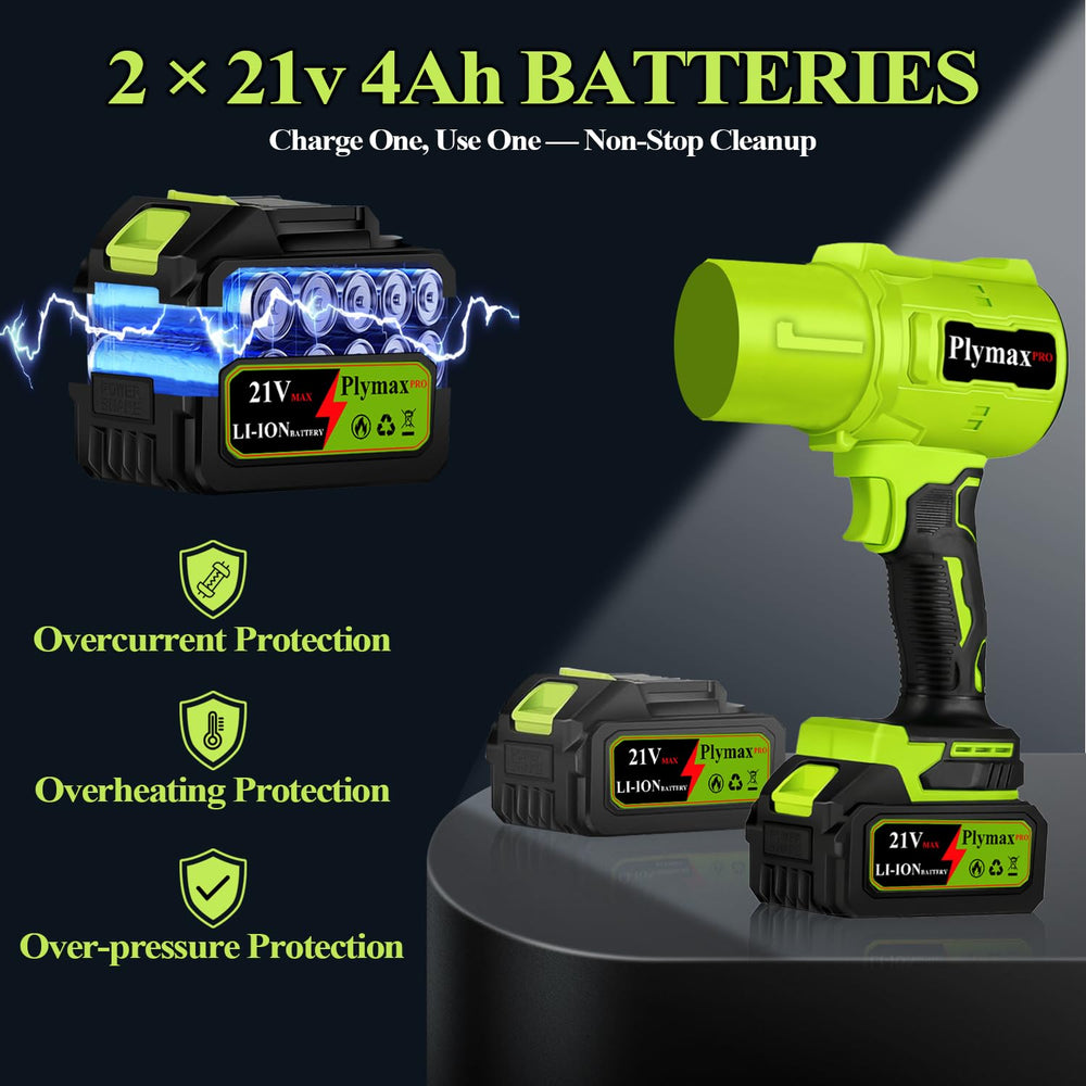 Plymax two batteries and charger laid out for long runtime benefit