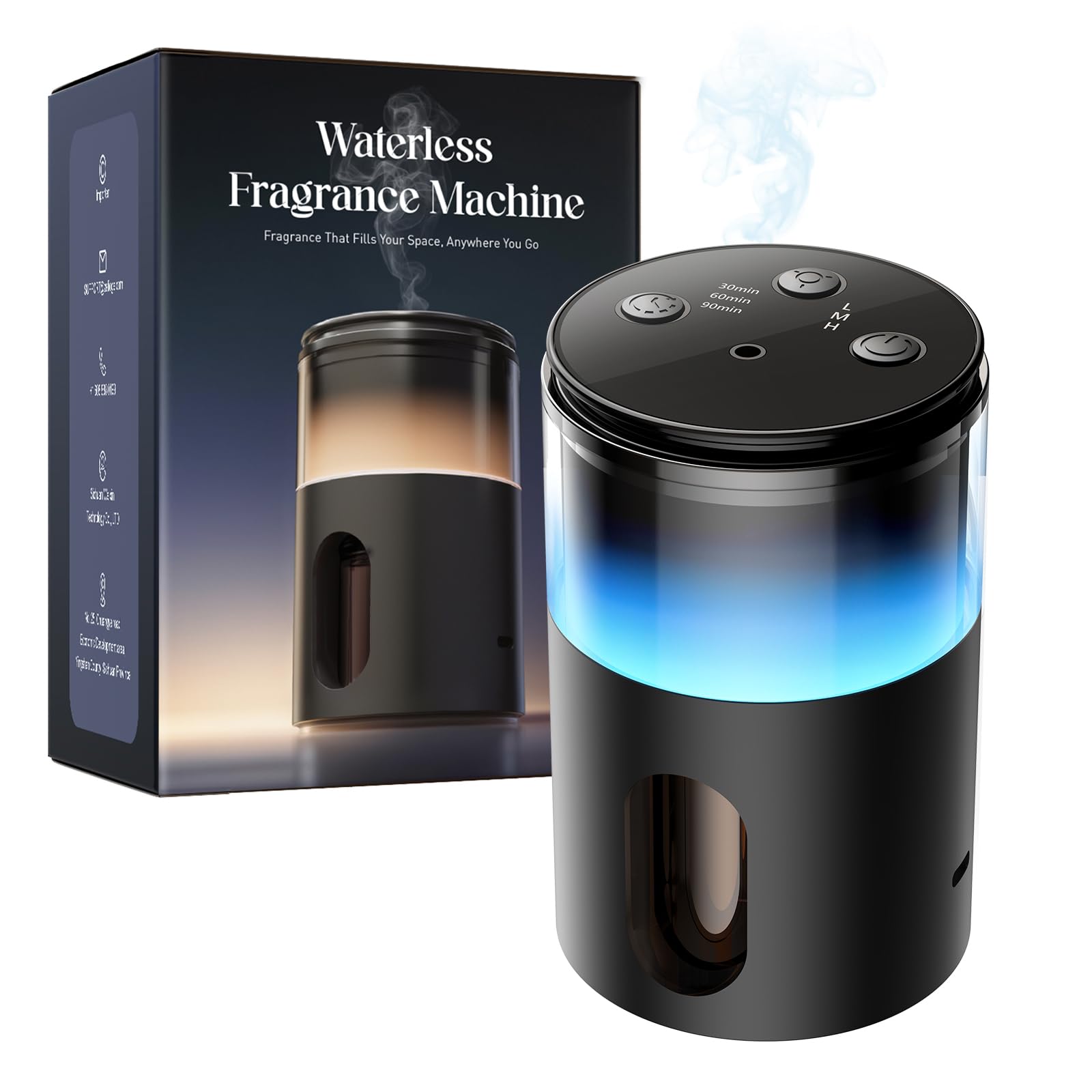 Pmsusoow diffuser front view showing sleek cylindrical design and controls