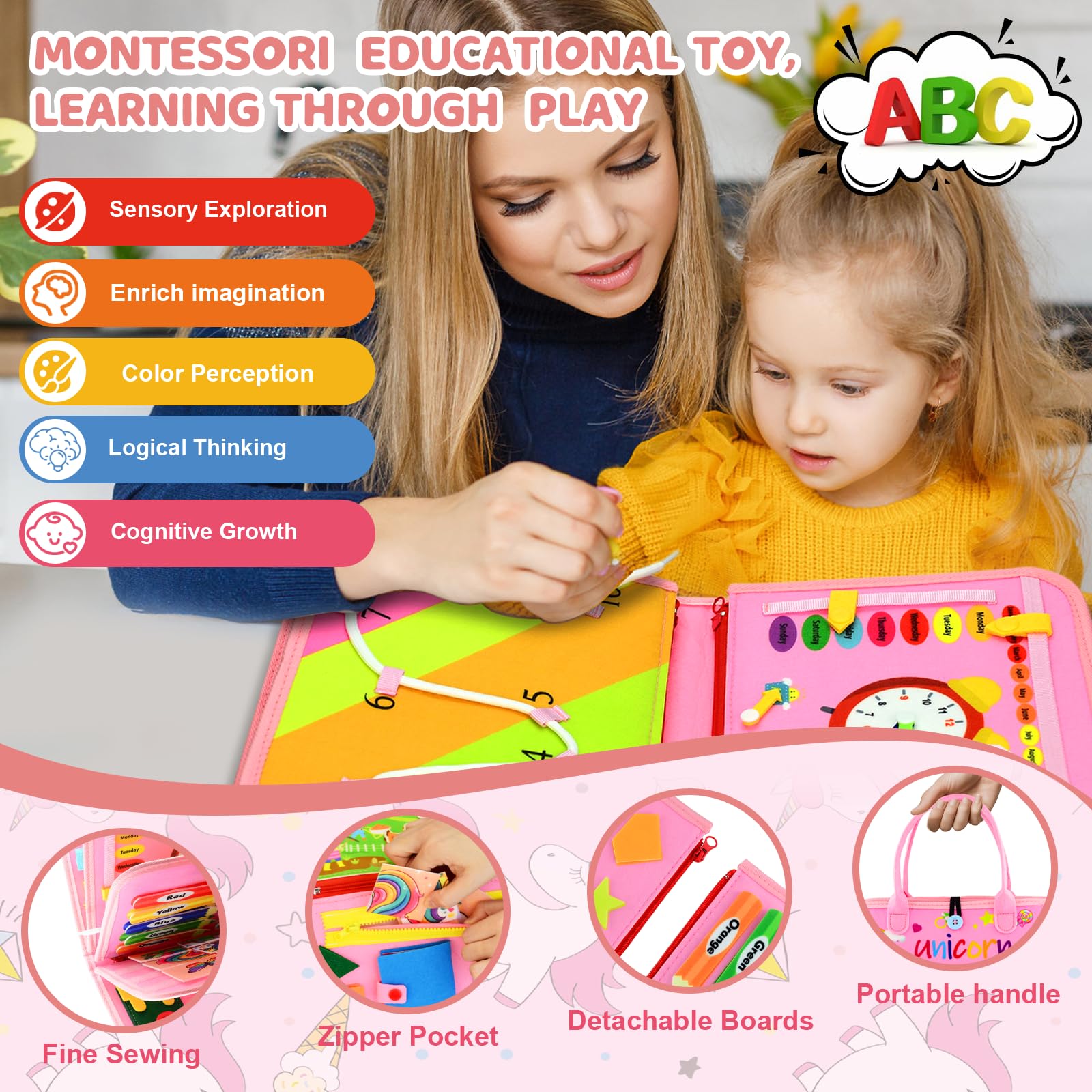 Pnooe child playing in car seat using board to stay engaged and quiet during travel