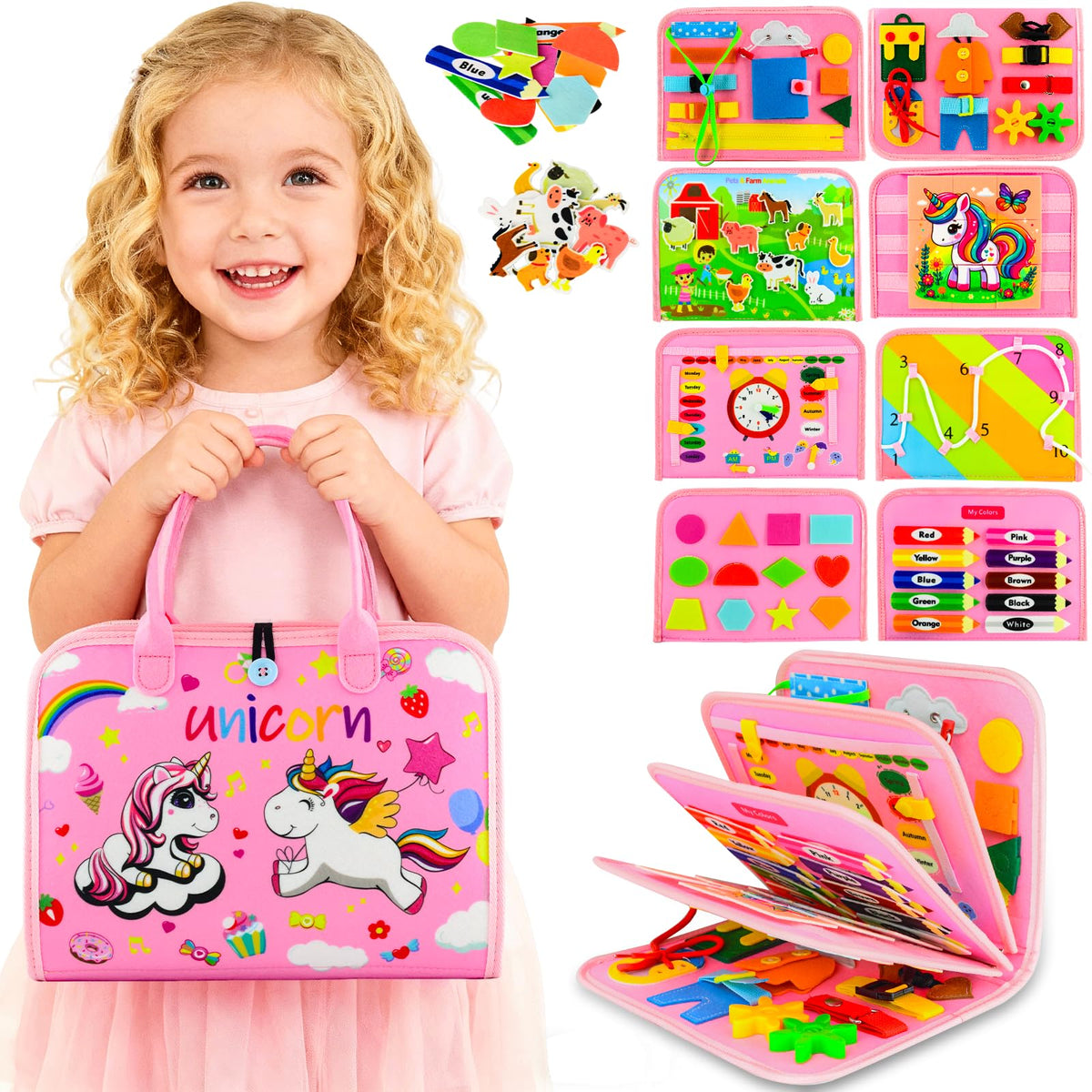 Pnooe front cover showing colorful activity pages and compact design benefit travel-ready play